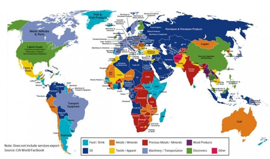 Карта мира: львиная доля экспорта каждой страны