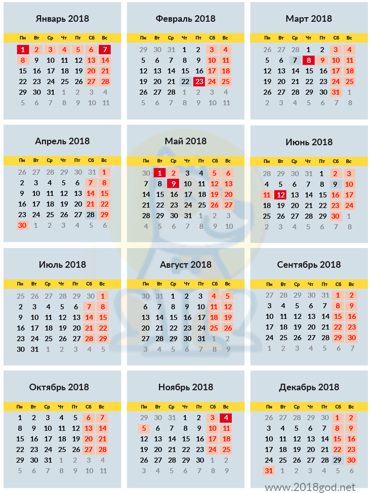 Производственный календарь 2018. Все праздники и выходные дни онлайн
